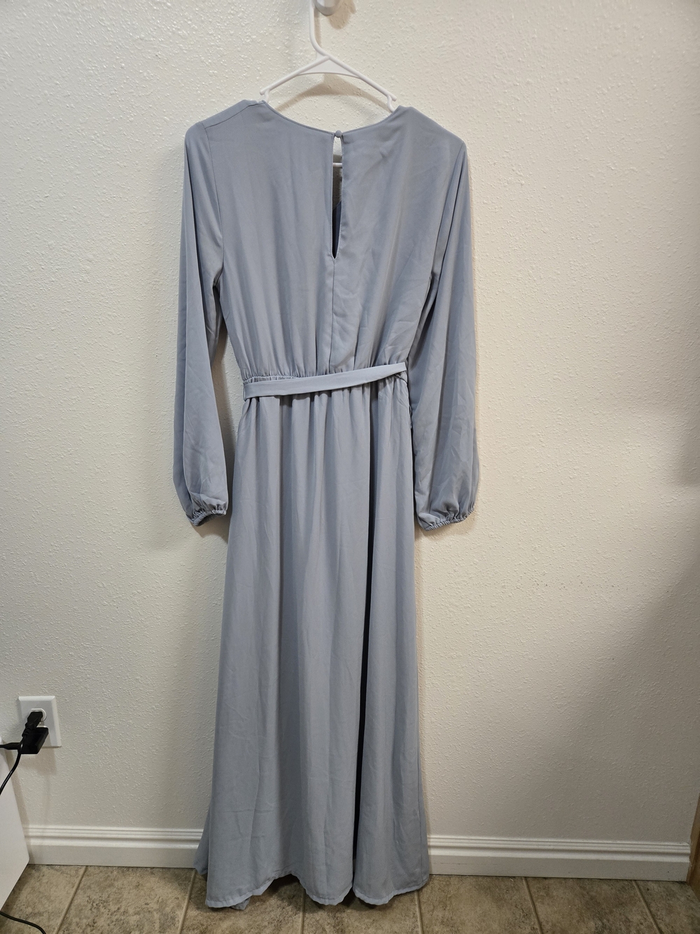 Sugarlips Pale Blue Long Sleeve Wrap Maxi Dress with Waist Tie - Picture 3 of 6
